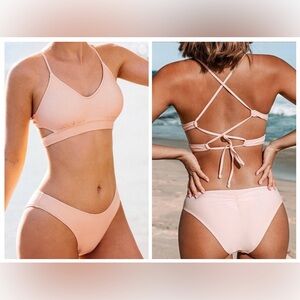2pc Bikini Set NWT Cupshe Pink Lace Up Bikini New Swimsuit sz small